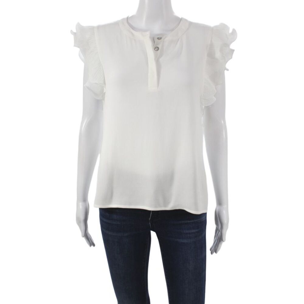Muche Et Muchette Womens Boho Sleeveless Henley Button White Blouse Size M
